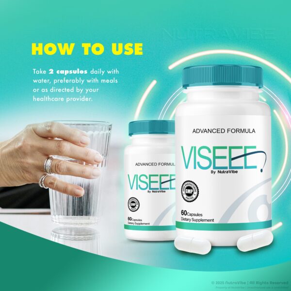 Frasco de cápsulas Viseee con mezcla natural para ojos sanos