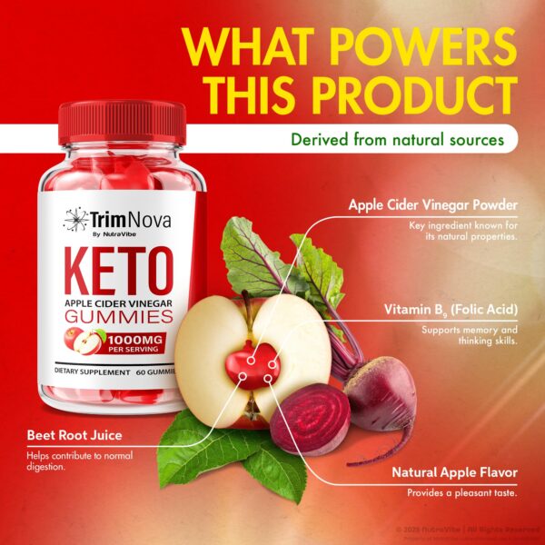 Texto e información nutricional en el envase de Trim Nova Keto ACV