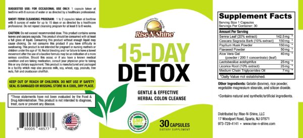 Paquete verde cápsulas detox Rise-N-Shine 15 días