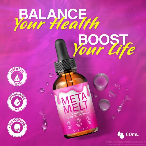 Envase de Meta Melt Drops para fitness y energía natural