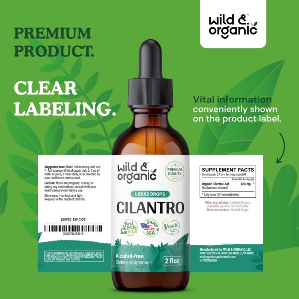 Suplemento natural Wild & Organic gotas cilantro detox
