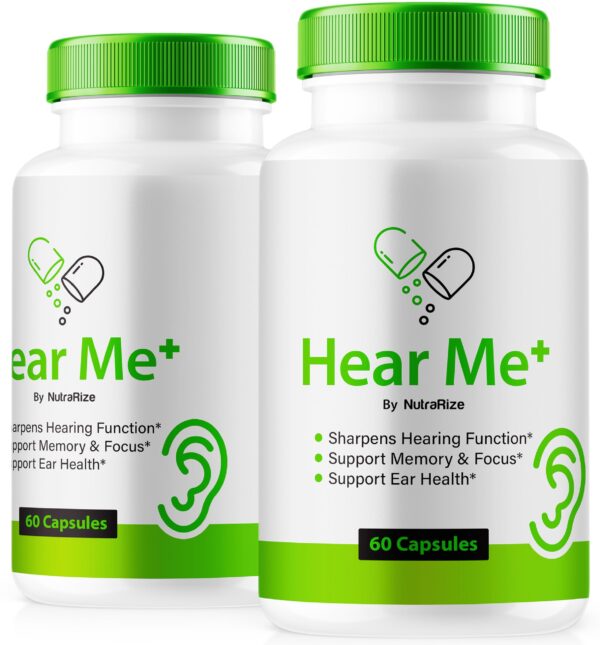 Frasco de cápsulas Hear Me+ para salud auditiva
