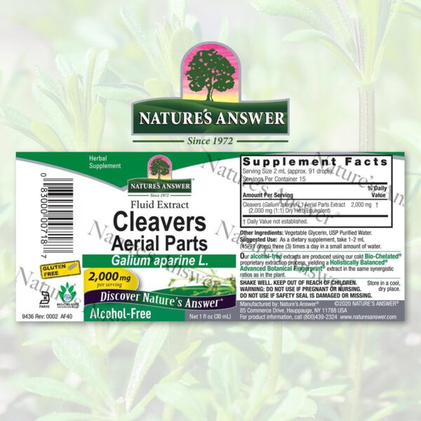 Etiqueta frontal extracto Cleavers Nature's Answer 30 ml