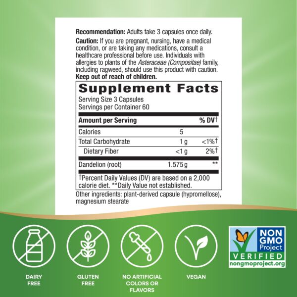 Cápsulas de raíz de diente de león Nature's Way producto vegano