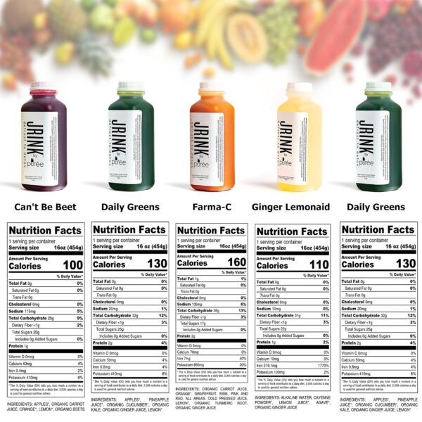 Botellas de jugo JRINK para detoxificación y energía