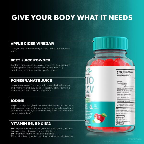 Vista lateral frasco gomitas Keto Raw ACV