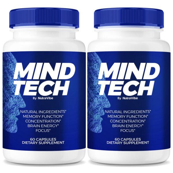 Frasco de cápsulas Mind Tech by NutraVibe para memoria