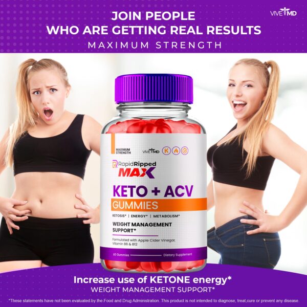 Etiqueta frontal gomitas Rapid Ripped Keto ACV para dieta keto