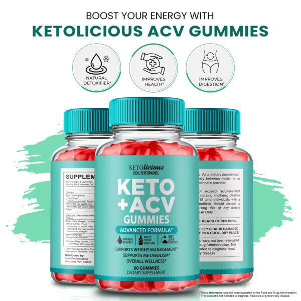 Imagen detallada de gomitas Keto ACV Ketolicious con ingredientes naturales