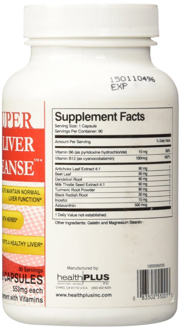Etiqueta Health Plus limpieza hepática suplementaria