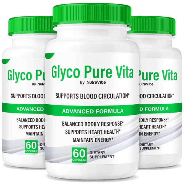 Frente del empaque de Glyco Pure Vita 3 pack con cápsulas para energía
