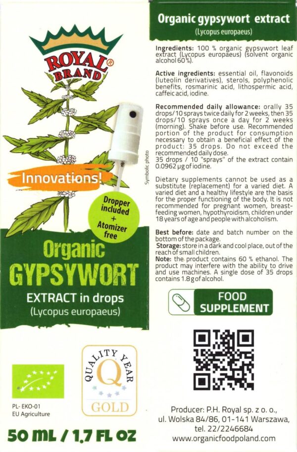 Etiqueta del extracto Royal Brand Gypsywort 50 ml