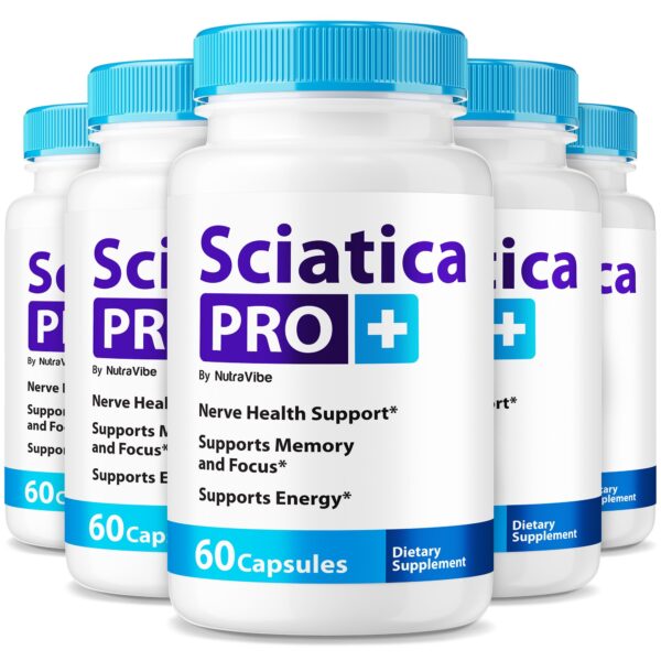 Paquete de 5 Sciatica Pro+ cápsulas NutraVibe para salud nerviosa