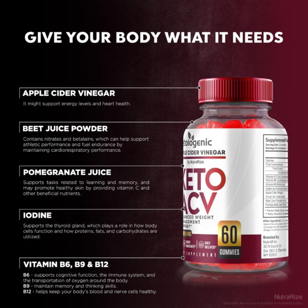 Empaque y gomitas NutraRize Keto ACV suplemento saludable