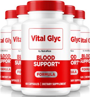 Frasco cápsulas Vital Glyc para soporte salud sanguínea NutraRize