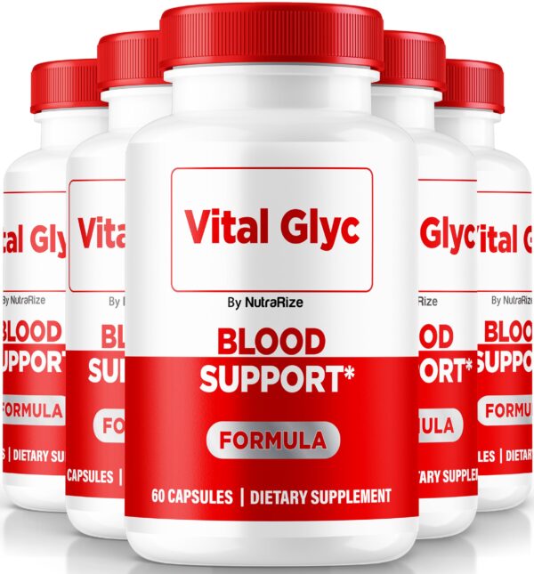 Frasco cápsulas Vital Glyc para soporte salud sanguínea NutraRize