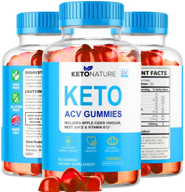 vista superior frasco gomitas keto nature acv 60 unidades