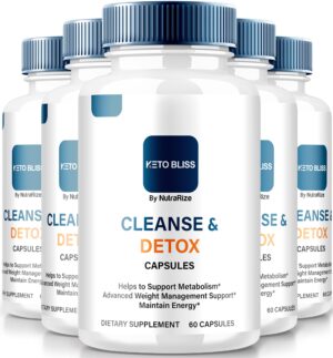 Envase de cápsulas Keto Bliss pack de cinco para detox y pérdida de peso