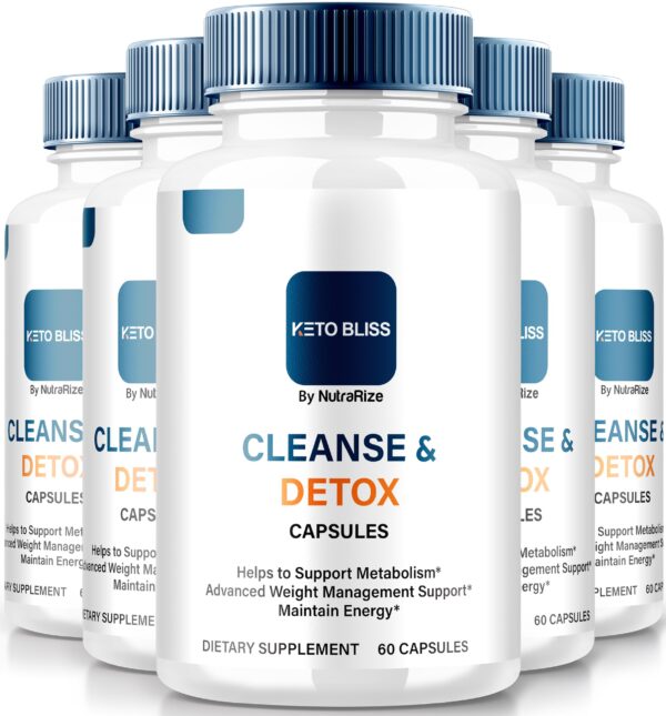 Envase de cápsulas Keto Bliss pack de cinco para detox y pérdida de peso