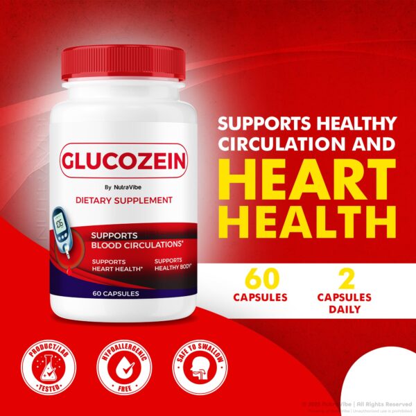 Frasco de cápsulas GlucoZein con fórmula natural para energía constante