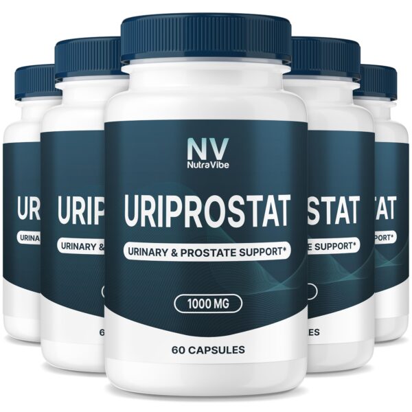 Paquete de 5 frascos NutraVibe Uriprostat para soporte prostático