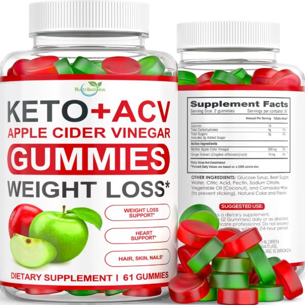 Envase de gomitas keto ACV Nutribolidos sabor jengibre y manzana