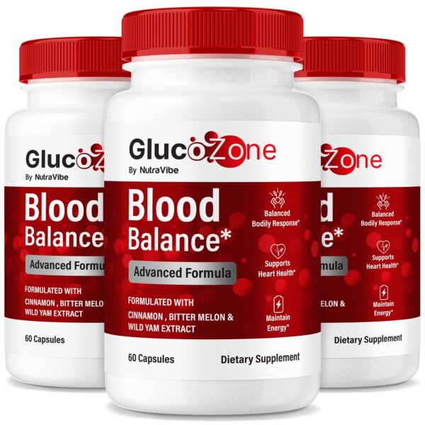 Version 1.0.0 Frasco de NutraVibe GlucoZone para apoyo de energía y circulación