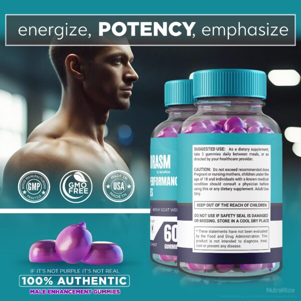 Suplemento masculino Vigorasm gomitas para energía y enfoque natural