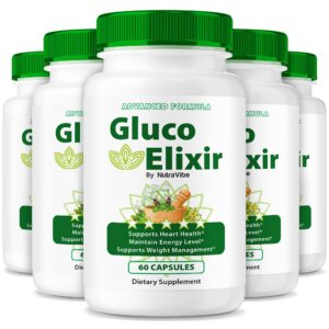 Botella de Gluco Elixir NutraVibe, suplemento natural.