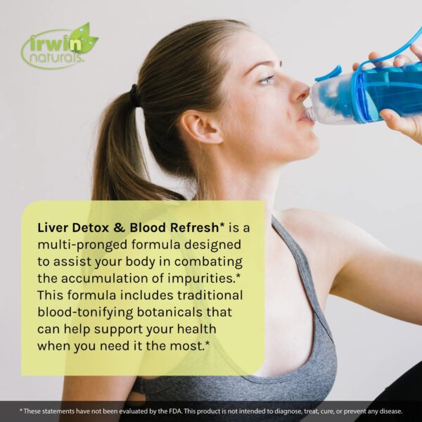 Vista lateral paquete Irwin Naturals Liver Detox & Blood Refresh