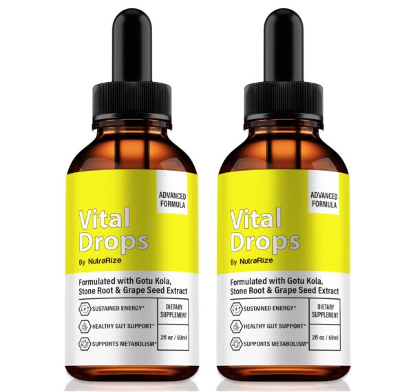 Paquete de dos botellas de Vital Drops suplemento líquido natural