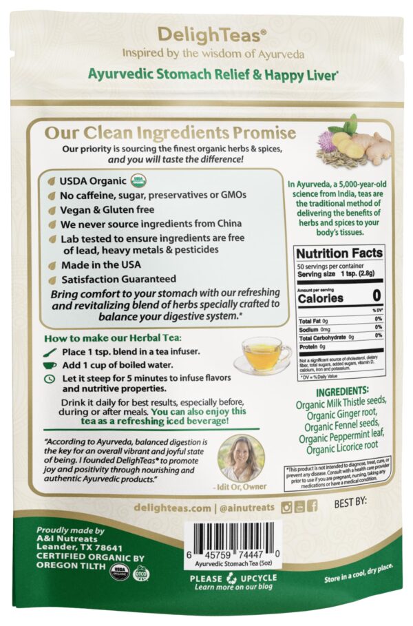 Té herbal orgánico sin cafeína para limpieza hepática y digestiva