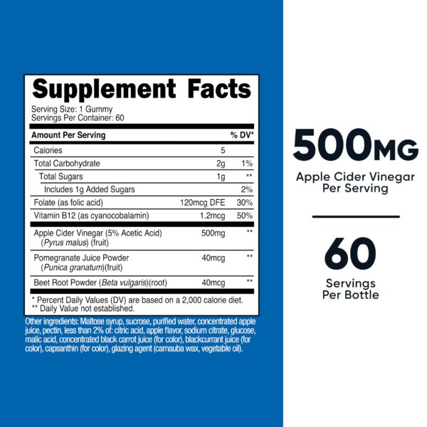 Botella gomitas vitamina vinagre sidra de manzana Nutricost