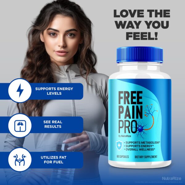 Cápsulas NutraRize Free Pain Pro suplemento natural vista superior