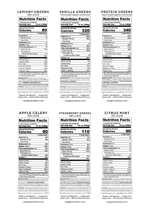 Botellas de jugos prensados en frío Raw Generation para detox de 5 días