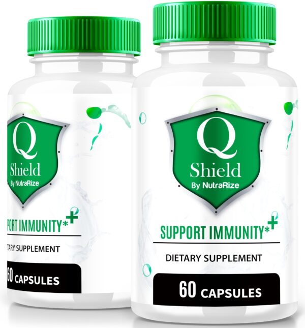 Frasco de cápsulas Q Shield suplemento natural salud