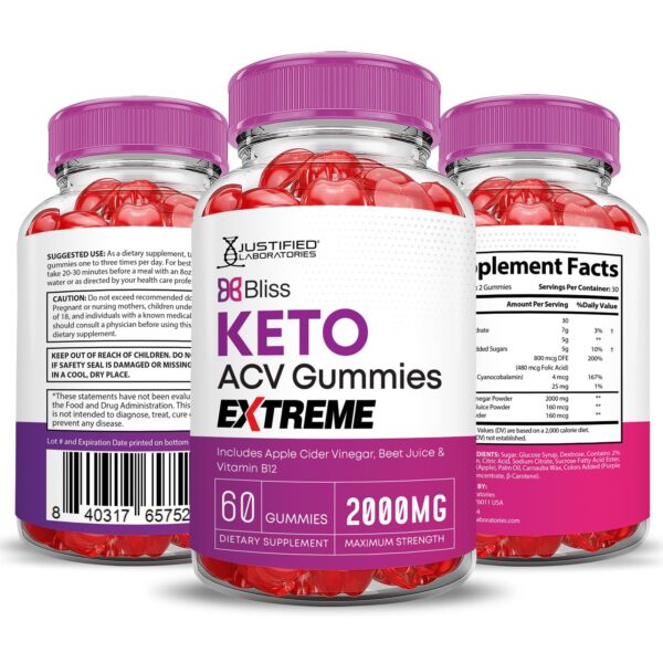 Paquete de 10 frascos Bliss Keto ACV Gummies veganas sin OGM