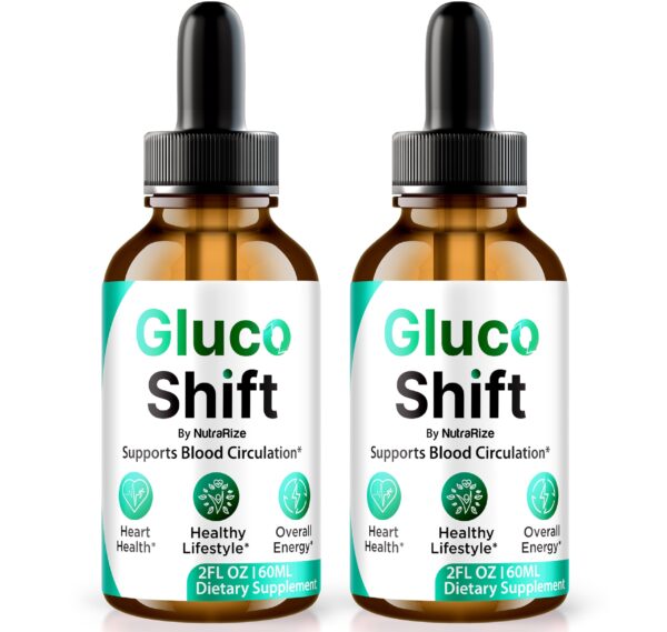NutraRize gotas Gluco Shift frasco frontal para apoyo sanguíneo natural