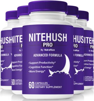 Frasco de cápsulas NiteHush Pro para salud cognitiva y apoyo mental