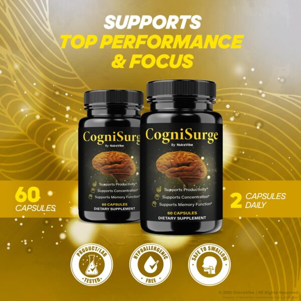 Detalle del frasco CogniSurge para energía y concentración mental