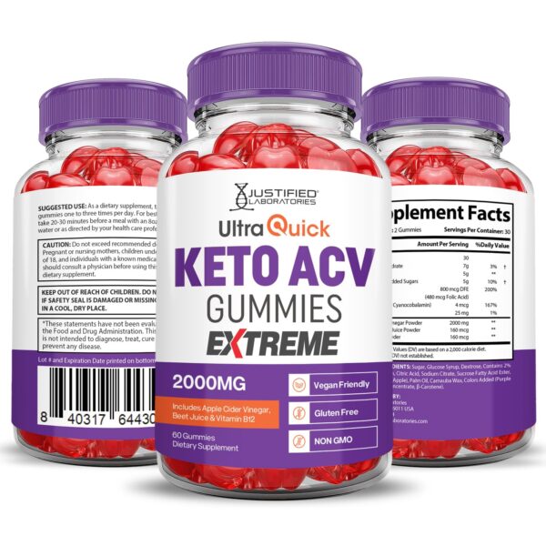Empaque de gomitas Ultra Quick Keto ACV apoyo keto fácil