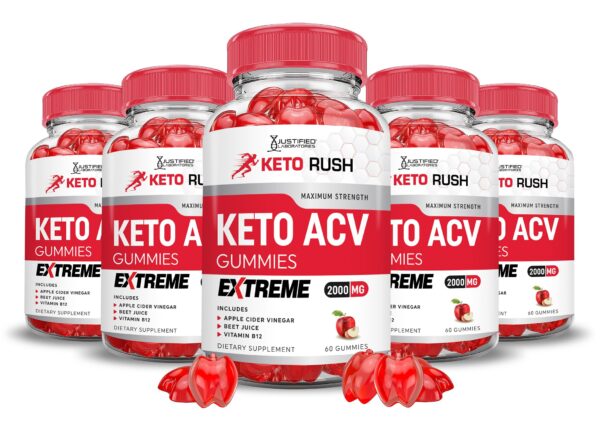 Paquete 5 Keto Rush Gomitas ACV manzana 2000mg 300 unidades