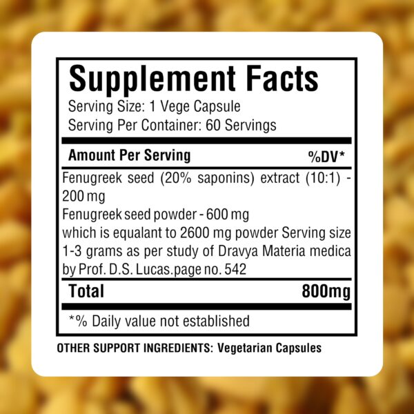 Cápsulas vegetales herbales fenogreco suplemento ayurvédico