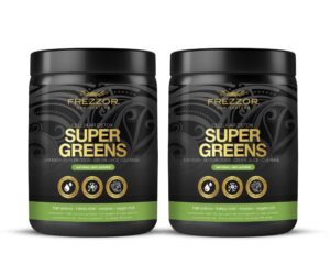 Polvo FREZZOR Super Greens UAF1000+ suplemento natural en frasco