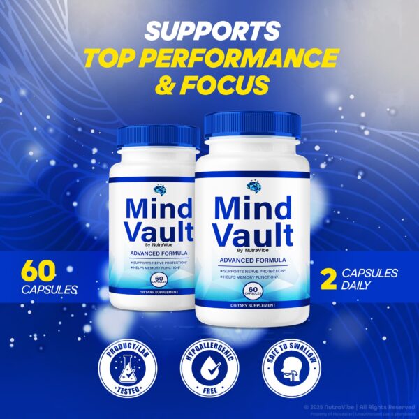 Pastillas Mind Vault fórmula natural para concentración