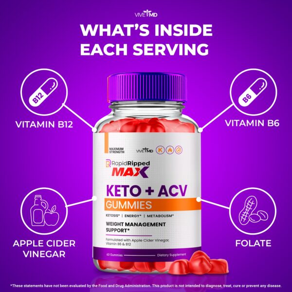 Lado del envase gomitas Rapid Ripped Keto ACV con información
