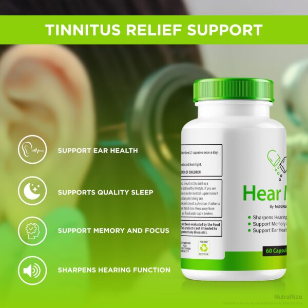 Empaque y diseño del suplemento Hear Me plus natural