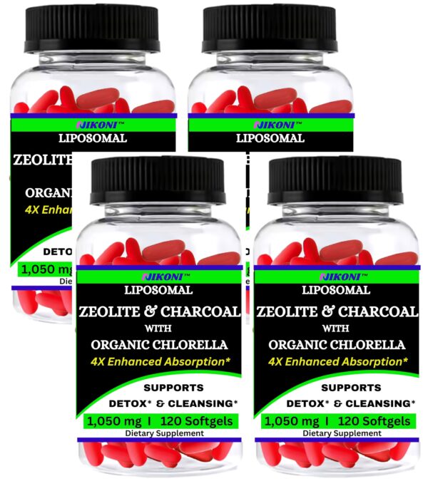 Frente del envase Nikoni Zeolita liposomal con carbón activado y clorella