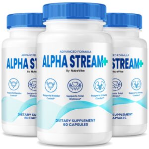 Frasco de Alpha Stream+ suplementos para soporte prostático y energía natural