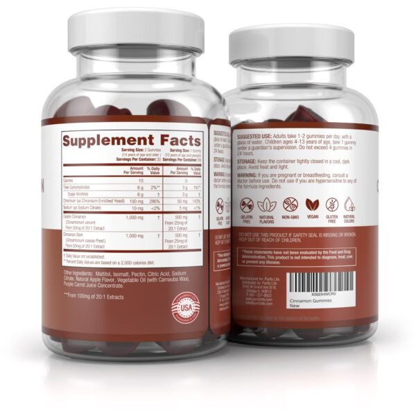 Gomitas Purify Life vista superior frasco canela ceilán